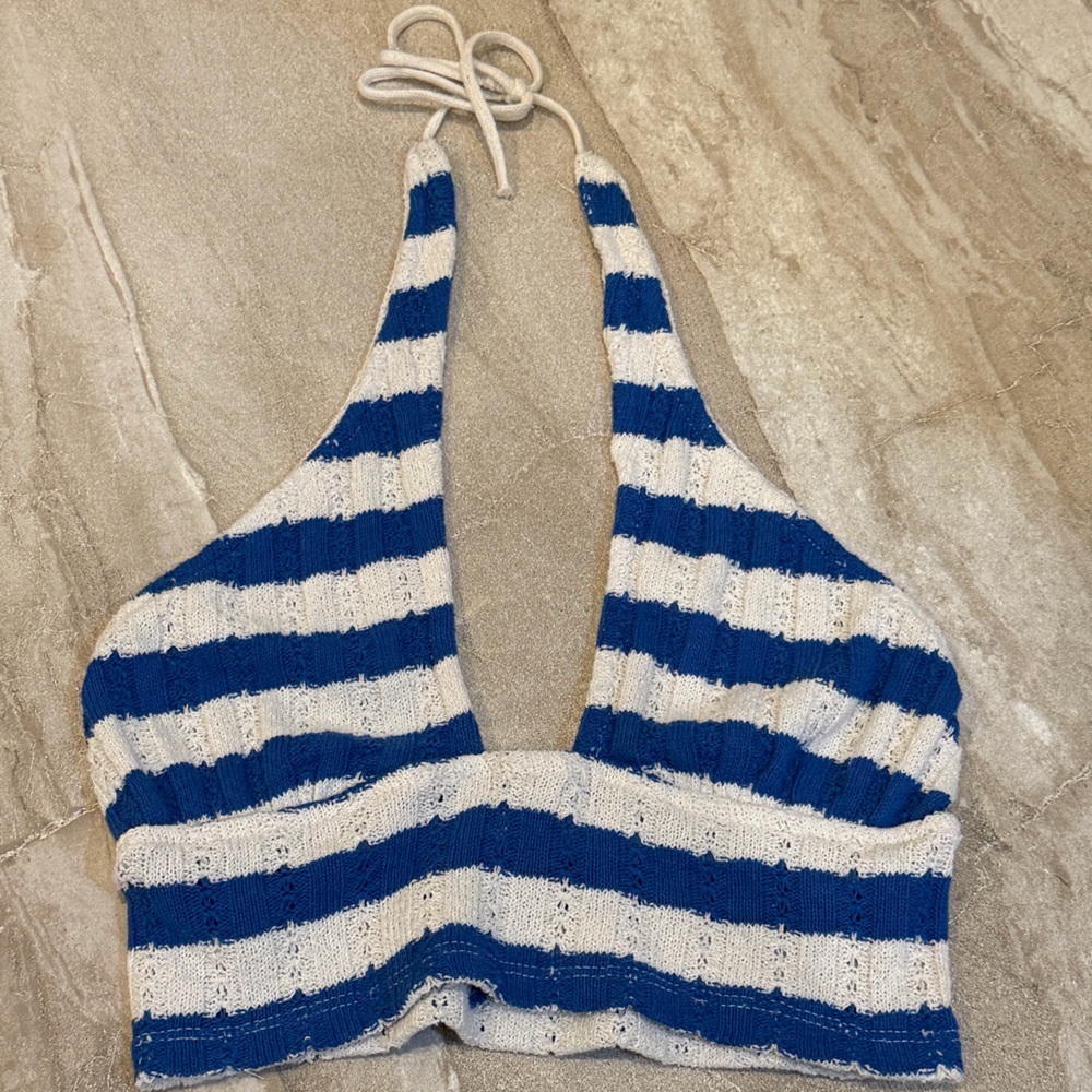 Pull and bear blue and white Striped Halter Top